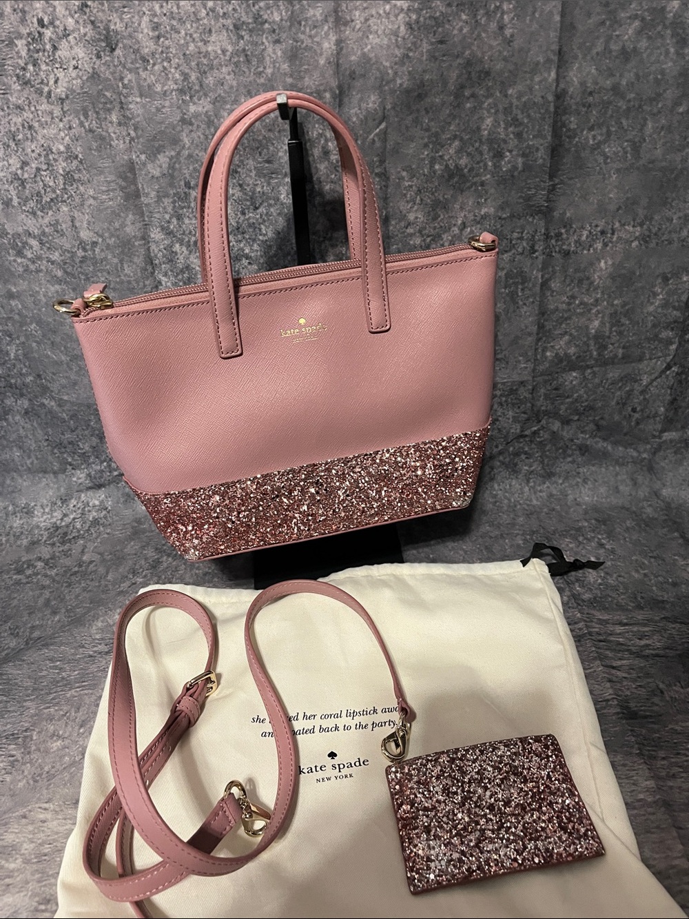 kate spade rose pink glitter-accent tote with removable strap